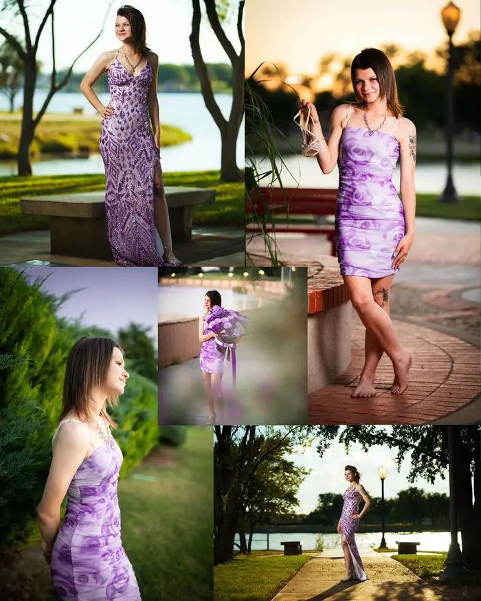 Outdoor senior photo of a girl in a pink dress in Carlsbad NM